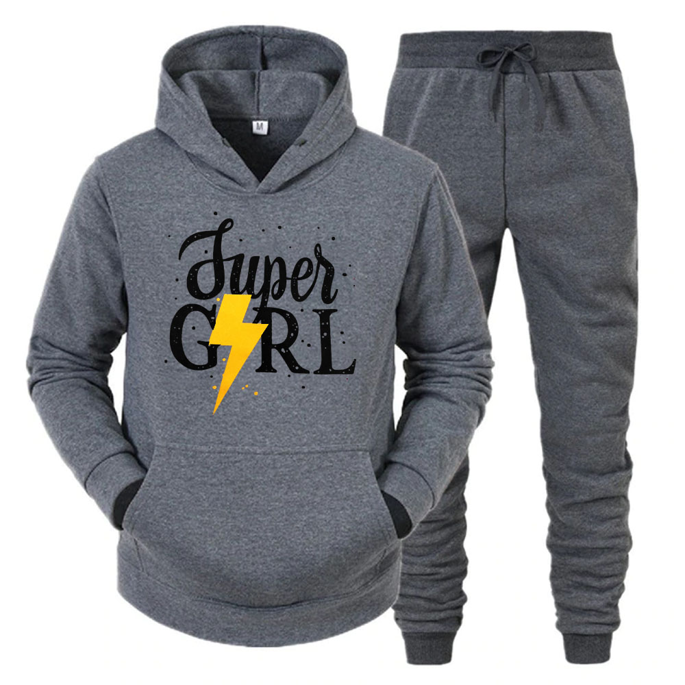 Charcoal Super Girl Printed Ladies Tracksuit - Deal20one