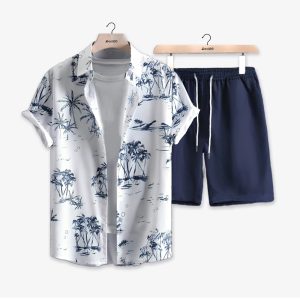 Men Casual Coco Palm Printed Beach Summer Short Suit