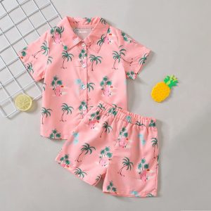 Kids Palm Tree Printed Summer Short Suit