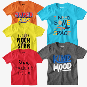 Pack of 5 Super Star Shine Mood  Kids Printed T-Shirts