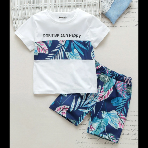 Positive and Happy Pattern Printed Summer Short Suit For Kids