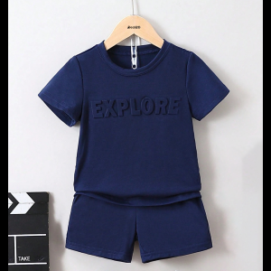 Navy Blue Explore Summer Short Suit For Kids