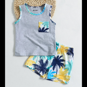 Coconut Tree Propical Printed Summer Short Suit For Kids