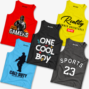 Pack of 5 Gamers Reality Sports Ride Kids Printed Tank Tops