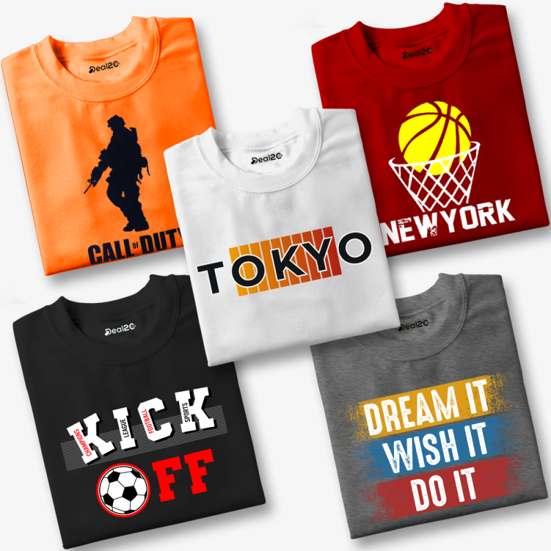 Pack of 5 Hello Call New York Wish Printed T-Shirts for Kids