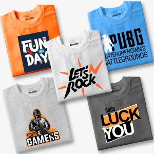 Pack of 5 Lets Rock PUBG Gamers Printed T-Shirts for Kids