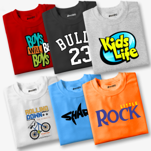 Pack of 6 Boys Bull Rock Rolling Shark Kids Printed T-Shirts