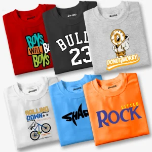 Pack of 6 Boys Bull Rock Rolling Shark Kids Printed T-Shirts