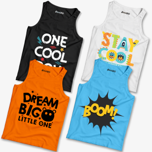Pack of 4 Little Boom Cool Dream Kids Printed Tank Tops