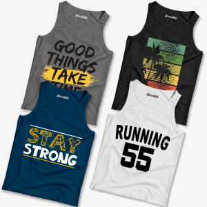 Pack of 4 Summer Time Stay Running Kids Printed Tank Tops
