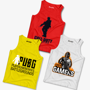 Pack of 3 Call PUBG Gamers Kids Printed Tank Tops