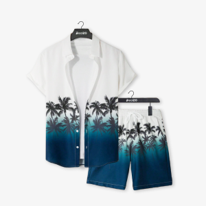 Men Beach Coconut Tree Printed Summer Short Suit