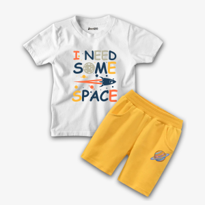 Need Some Space White Printed Summer Short Suit For Kids