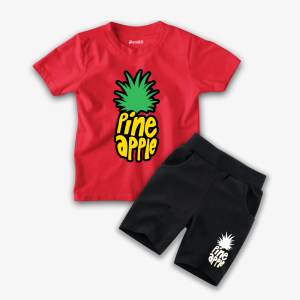 Red Pineapple Printed Summer Short Suit For Kids