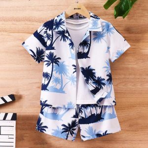 Multi Color Coconut Tree Printed Summer Short Suit For Kids