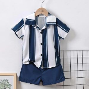 Kids Casual Verticle Striped Pattern Short Summer Suit