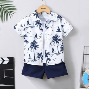 Beach Surfing Tree Kids Printed Casual Summer Short Suit