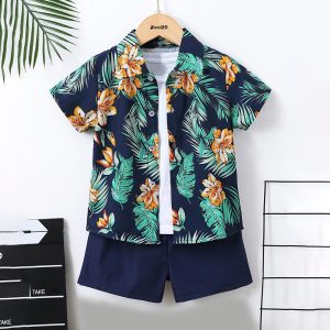 Young Kids Casual Hawaiian Tropical Printed Summer Short Suit