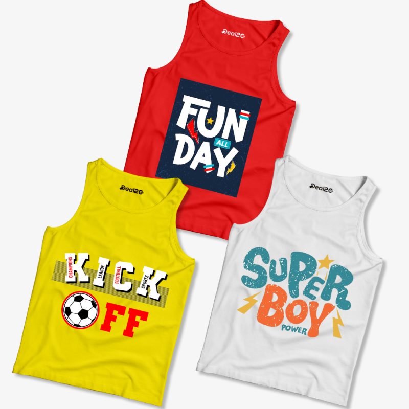 Pack of 3 Super Fun Kick Kids Printed Tank Tops