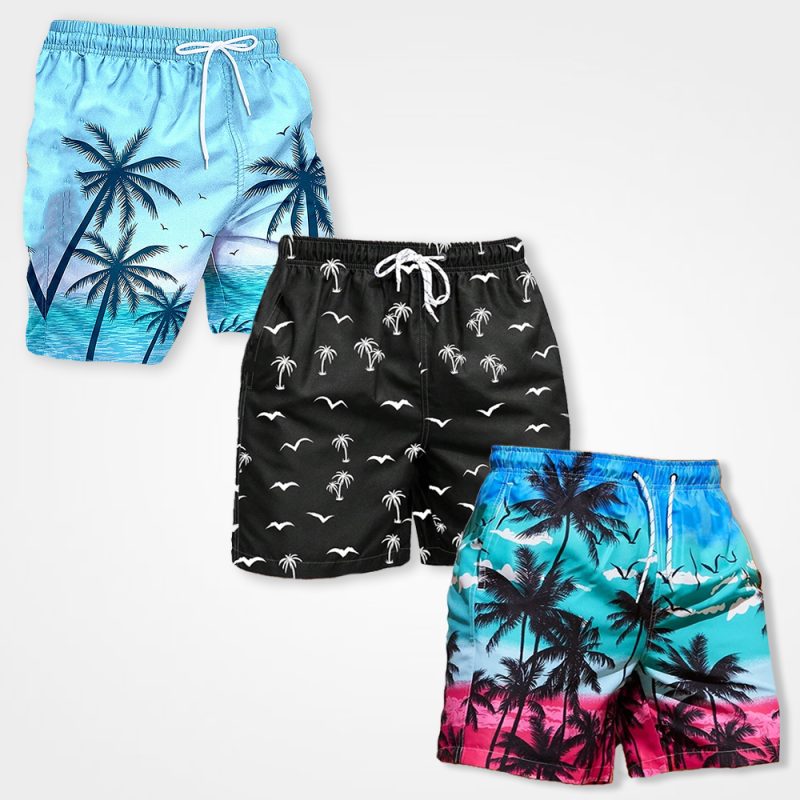 Pack of 3 Polyester Coconut Tree Printed Beach Summer Shorts For Men
