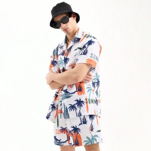 Beach Shark Palm Printed Summer Short Suit For Men