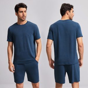 Navy Blue Casual Solid Summer Shorts Suit For Men