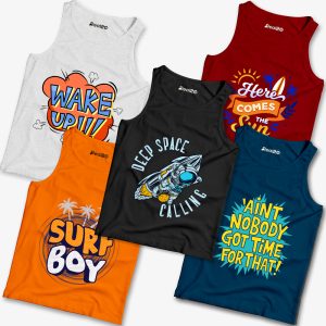 Pack of 5 Wake Up Boy Its Deep Space Calling Time Kids Printed Tank Tops