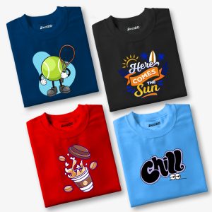 Pack of 4 Here Comes The Chill Sun Printed T-Shirts For Kids