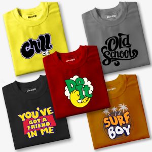 Pack of 5 Chill Boy Friend Do Surf Printed T-Shirts For Kids