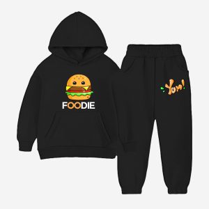 Foodie Printed Hooded Tracksuit For Young Kids