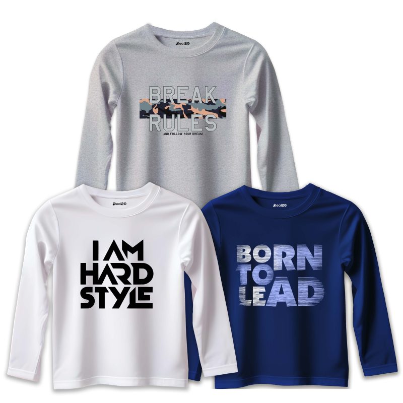 Pack of 3 Style Born Rules Printed Long Sleeve T-shirts For Tween Kids