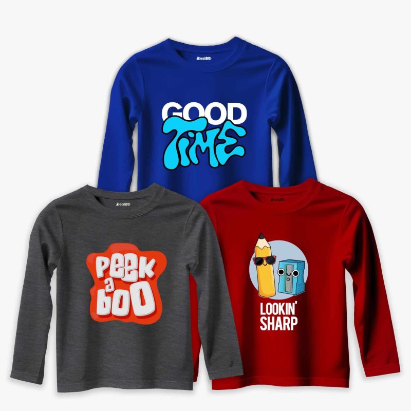 11 Pack of 3 Peek Lookin Good Printed Long Sleeve T-shirts For Young Kids