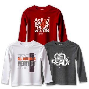 Pack of 3 Action Speak Perfect Printed Long Sleeve T-shirts For Tween Kids