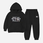Break Rules Printed Hooded Tracksuit For Tween Kids - Black