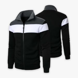 Men Casual Colorblock Funnel Neck ZipUp Long Sleeve Jacket