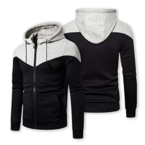 Mens Contrast Panel Drawstring Zip Hoodie