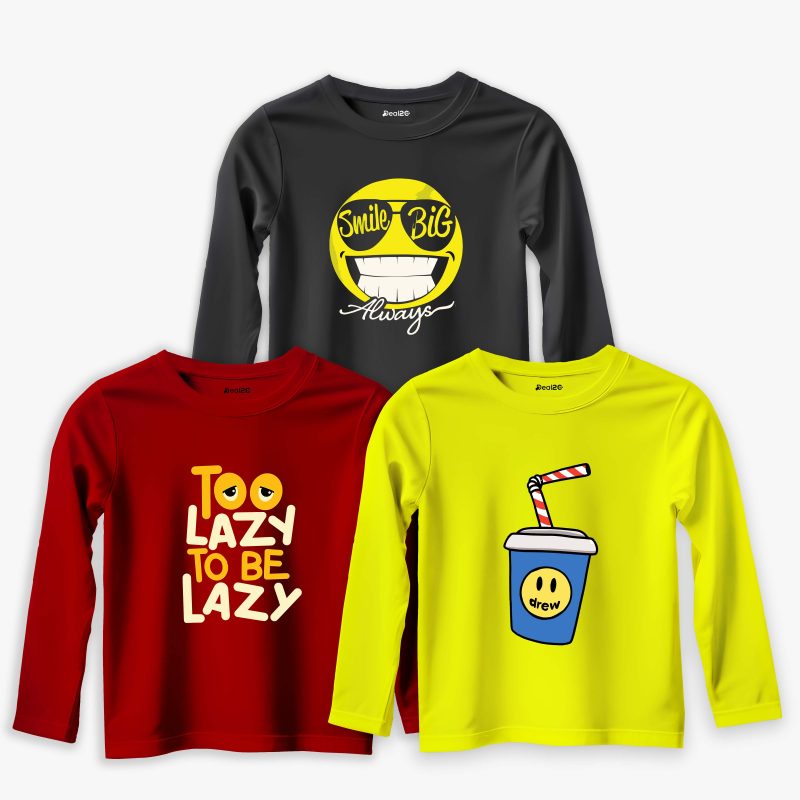 Pack of 3 Always Lazy Drew Long Sleeve T-shirts For Young Kids