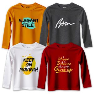 Pack of 4 Born Elegant Printed Long Sleeve T-shirts For Tween Kids