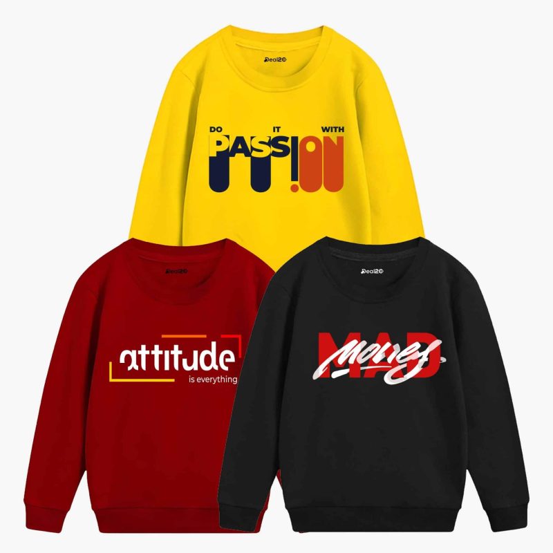 Pack of 3 Mad Passion Attitude Printed Sweatshirt For Tween Kids
