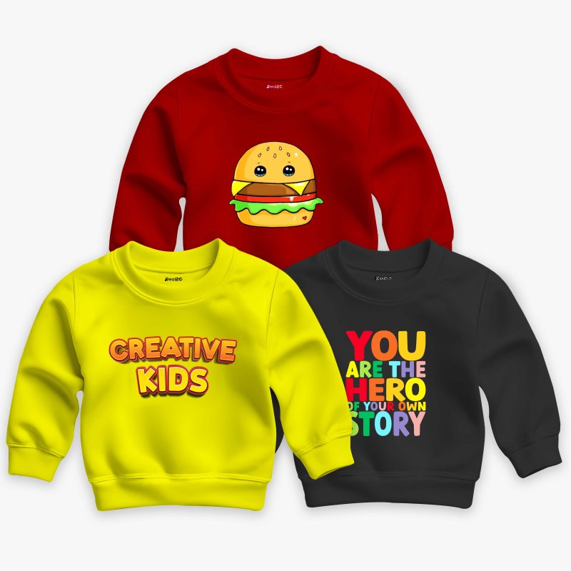 Pack of 3 Burger Creative Hero Printed Sweatshirt For Young Kids