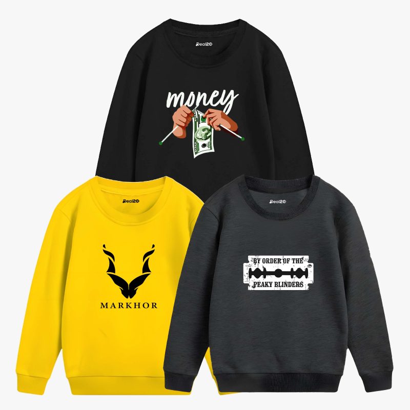 Pack of 3 Markhor Money Blinders Printed Sweatshirt For Tween Kids