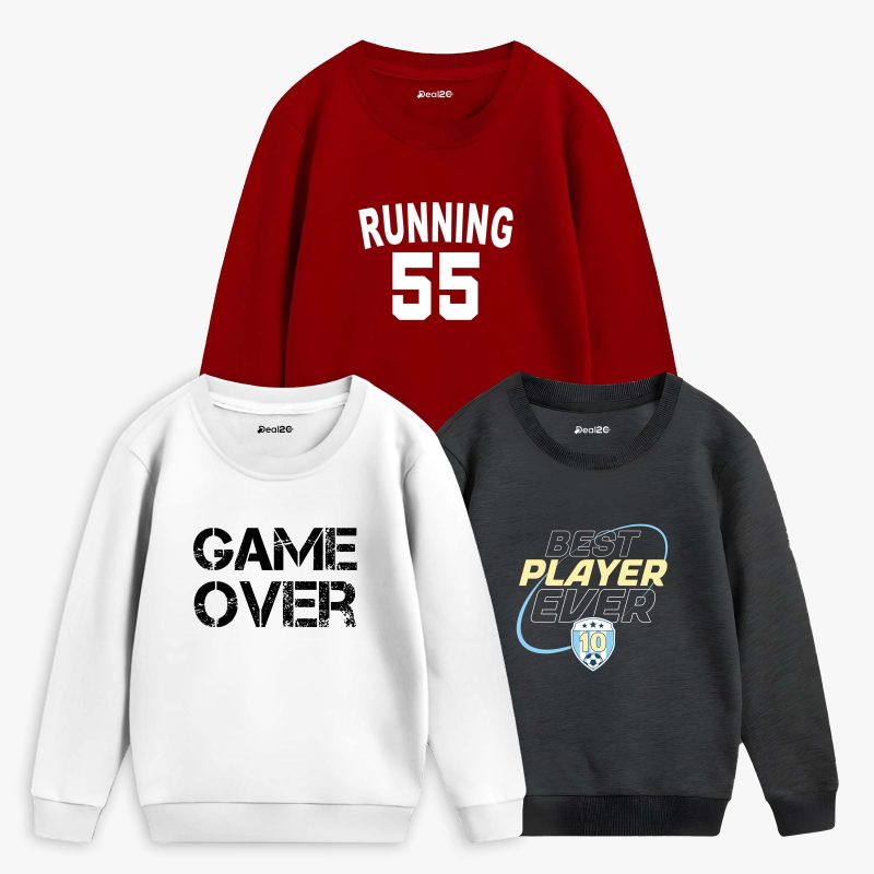 Pack of 3 Running Game Player Printed Sweatshirt For Tween Kids