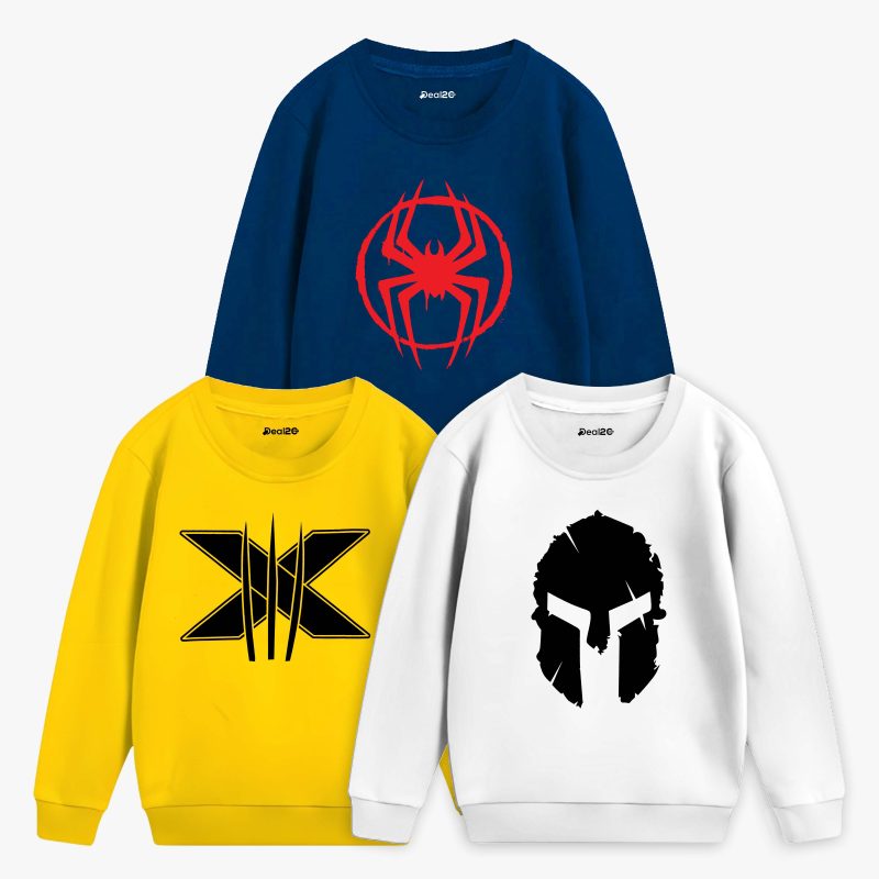 Pack of 3 Spartan X Helmet Printed Sweatshirt For Tween Kids