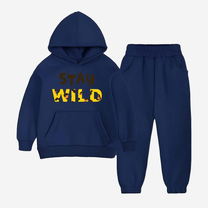 Stay Wild Printed Hooded Tracksuit For Young Kids