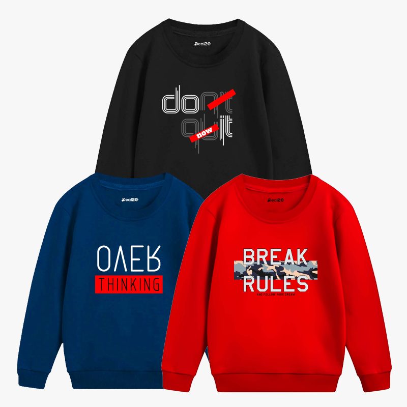 Pack of 3 Quit Over Rules Printed Sweatshirt For Tween Kids