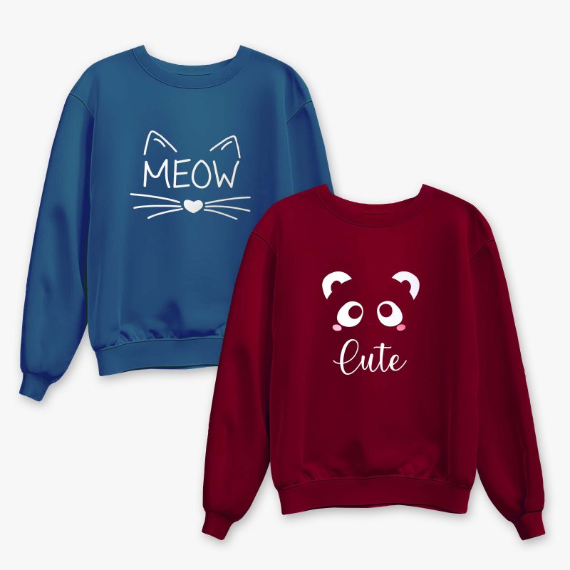 Pack of 2 Cute Meow Printed Sweatshirt For Women