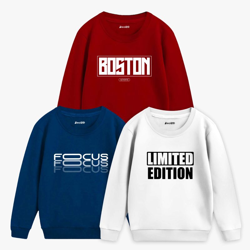 Pack of 3 Limited Focus Boston Printed Sweatshirt For Tween Kids