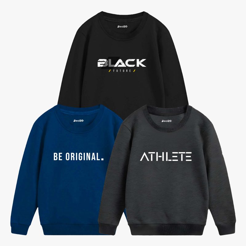 Pack of 3 Original Black Athlete Printed Sweatshirt For Tween Kids