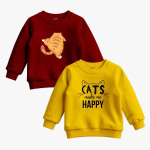 Pack of 2 Happy Cat Printed Sweatshirt For Kids