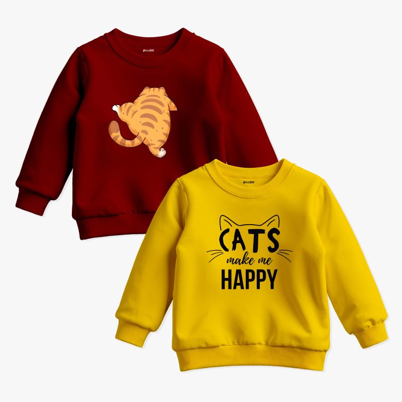 Pack of 2 Happy Cat Printed Sweatshirt For Kids